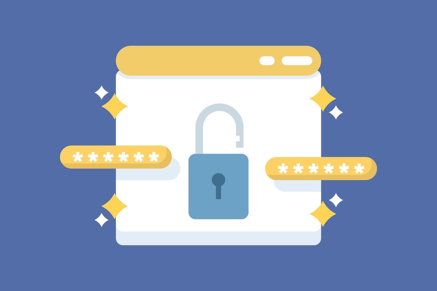 Illustration of passwords and security keys for apps or systems, featuring a padlock, PIN code, and program window, symbolizing cybersecurity and digital data protection. vector