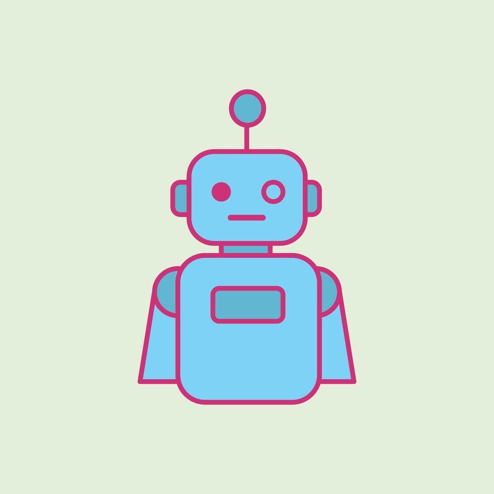 A simple blue robot illustration with bold lines, featuring a futuristic design suitable for technology, artificial intelligence, and automation themes. vector