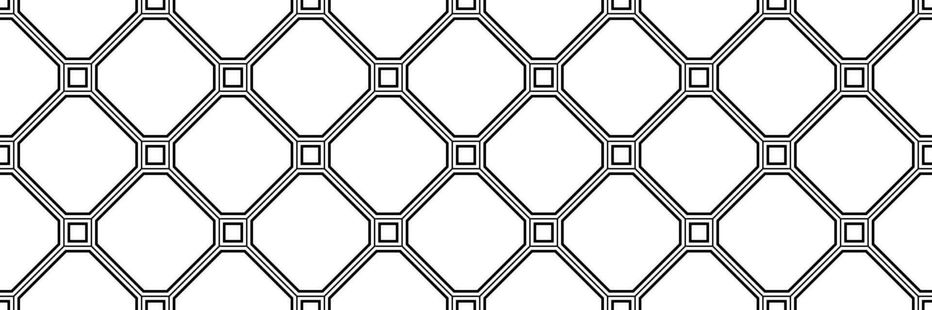 Seamless geometric pattern with square and hexagon outlines, minimal linear background design vector
