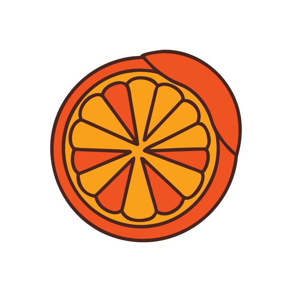Stylized Sliced Orange Fruit with Dark Outline on White Background citrus segment vector
