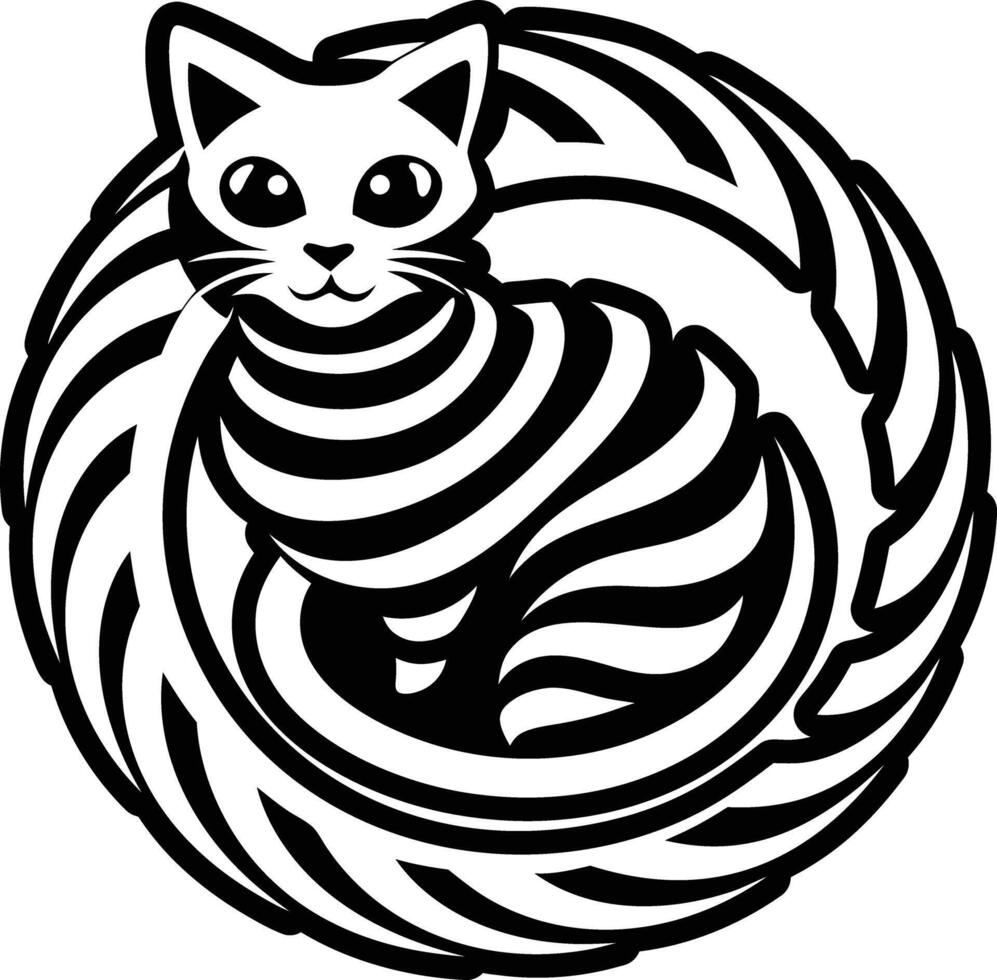 A black and white cat in a circle with a zigzag pattern vector