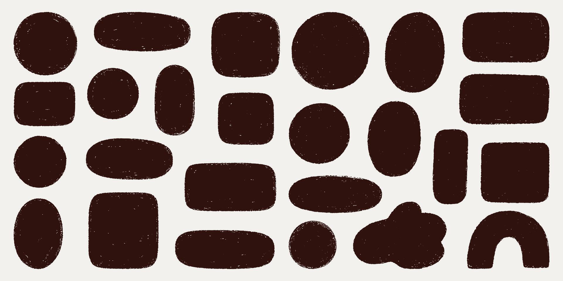 Grunge Abstract Shape Set. Hand-Drawn Organic Rounded Forms In Texture Style vector