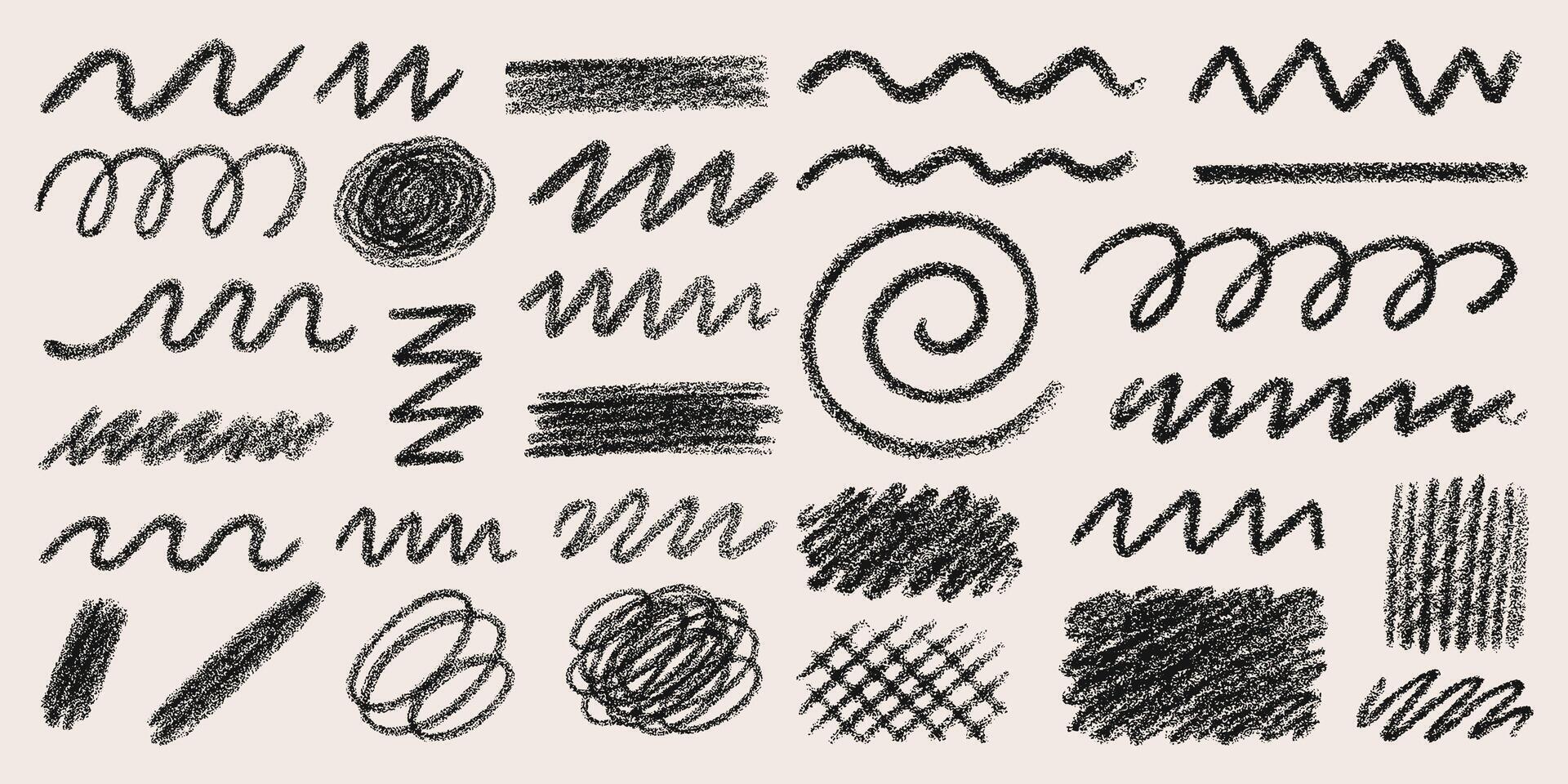 Crayon Scribble Set. Hand-Drawn Chalk And Charcoal Texture Lines, Swirls, And Doodle Elements vector