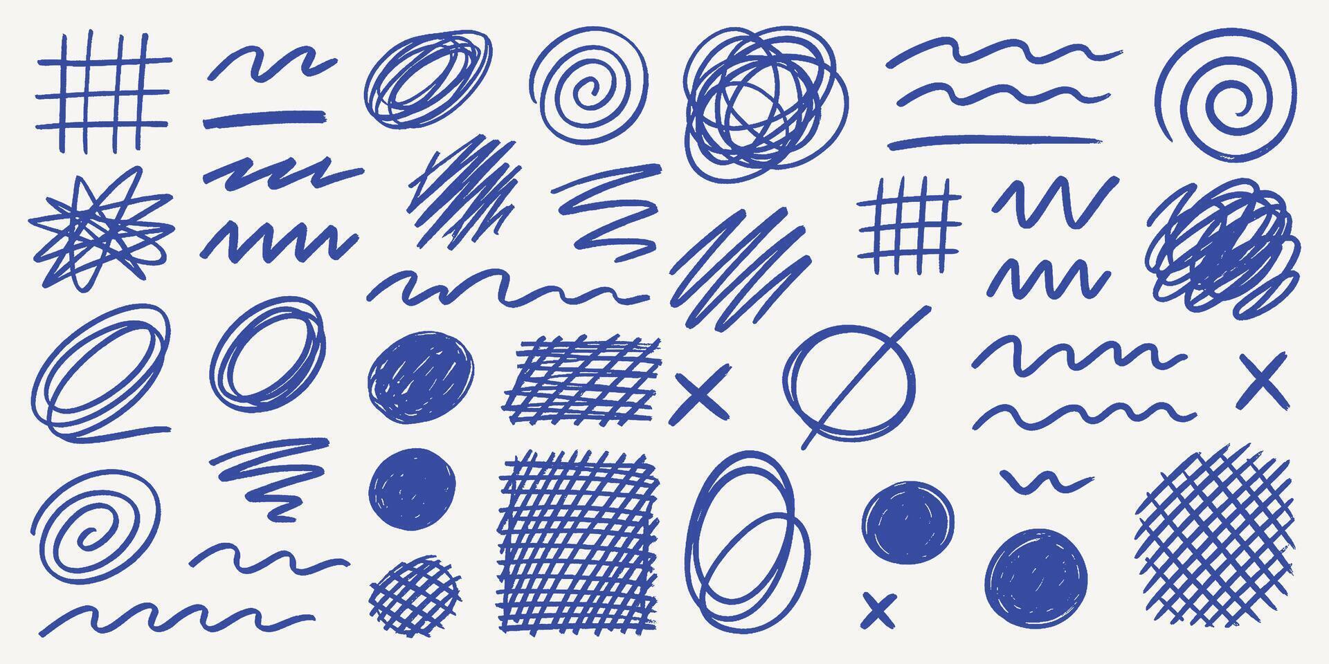 Hand Drawn Scribble Set Doodle Circles, Swirls, Lines, And Abstract Sketch Elements vector