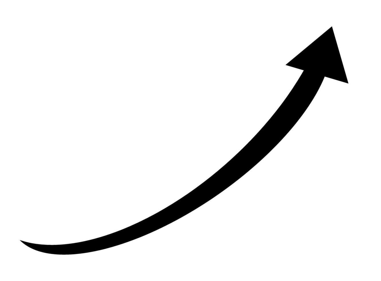 Curved arrow pointing upwards on a white background symbolizing growth and positive direction in business and vector