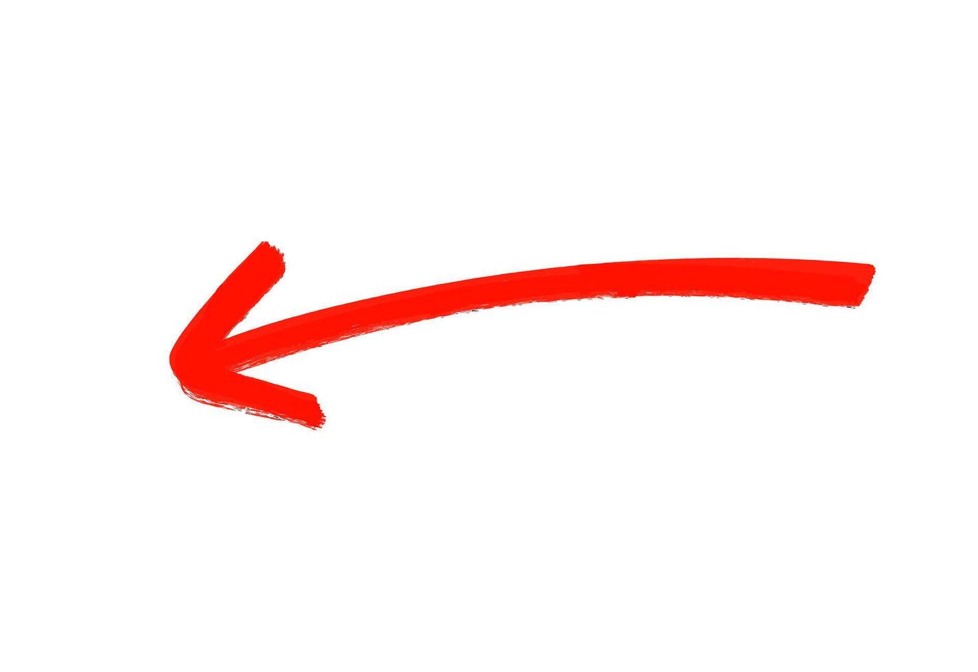Handdrawn red arrow pointing left on a white background indicating direction with a bold artistic and simple d vector