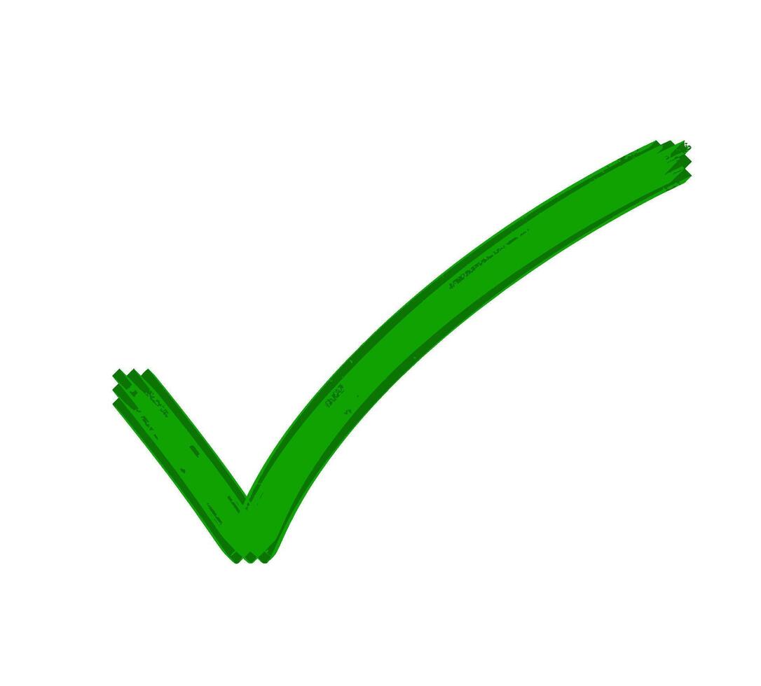 Green checkmark icon on a white background indicating approval and validation with a positive and affirmative vector
