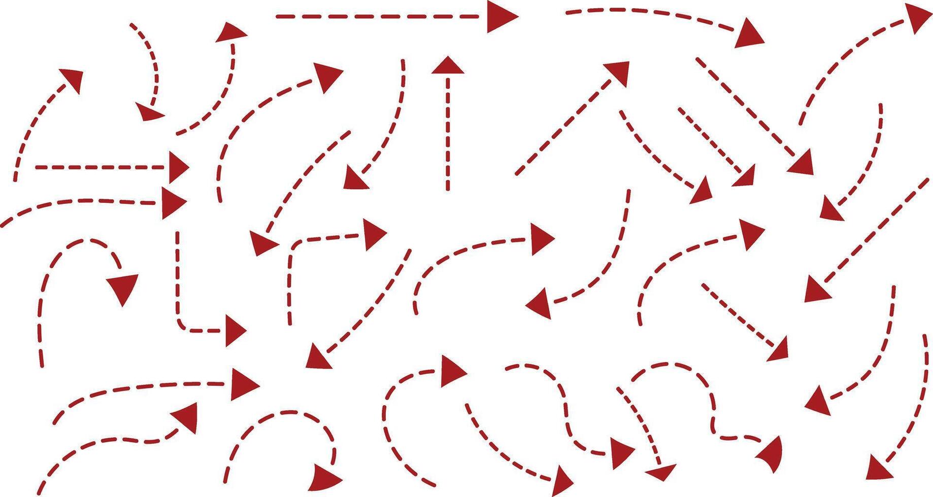 Collection of red dotted arrows pointing in various directions on a white background vector