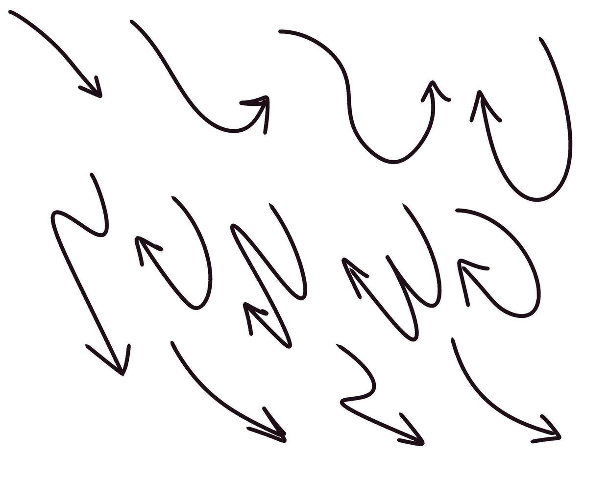 Handdrawn arrows pointing in various directions on a white background illustrating guidance navigation and wayfinding with a playful and creative mood vector