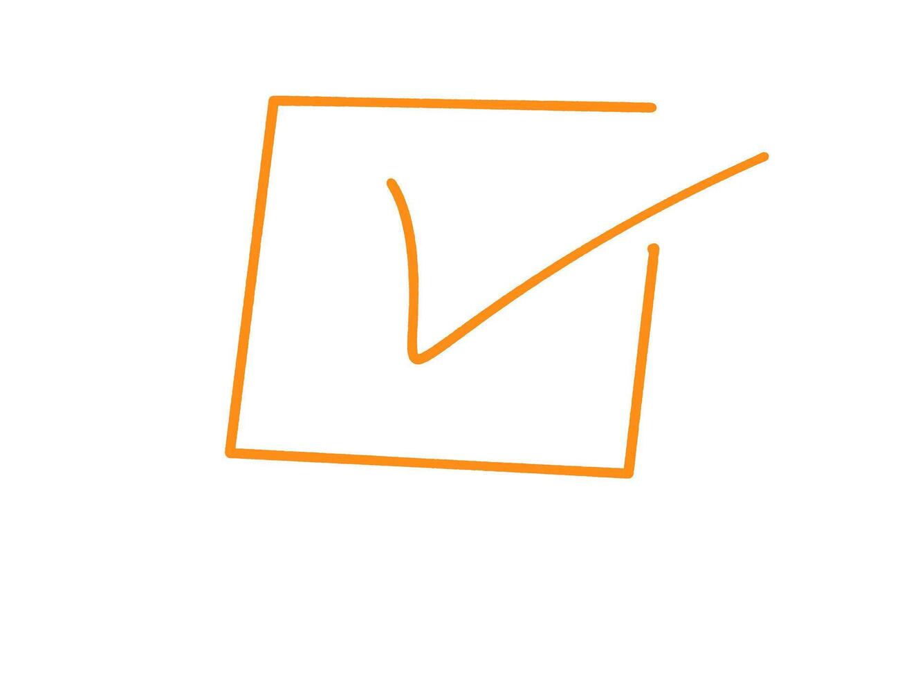 Handdrawn orange checkmark in a square box isolated on white symbolizing validation completion and positive confirmation in a minimalist style vector