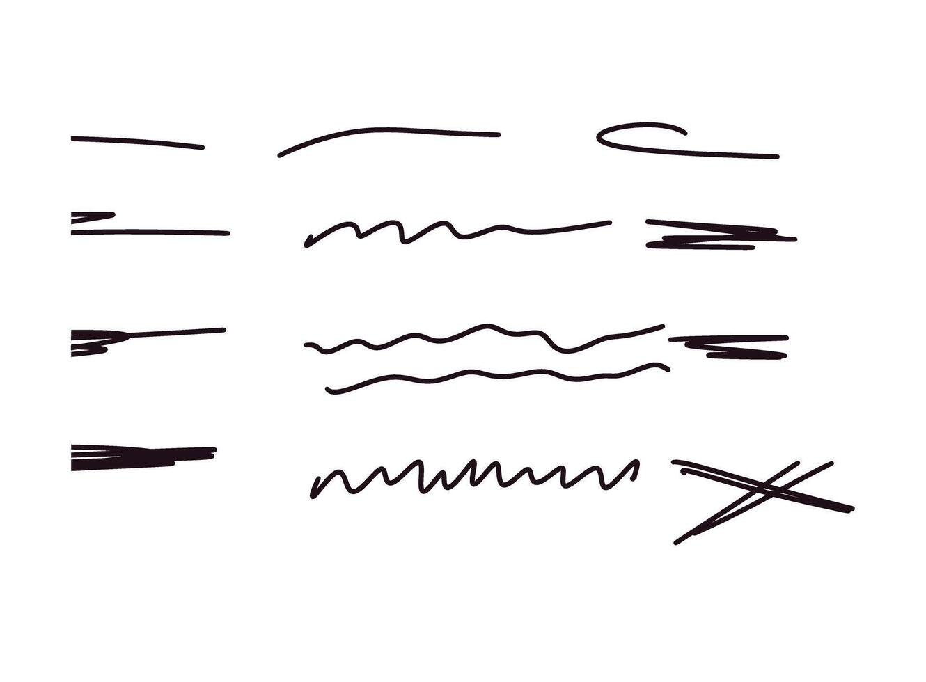 Handdrawn lines and scribbles on a white background showcasing various shapes and styles for artistic expression and creative design projects with a minimalist aesth vector