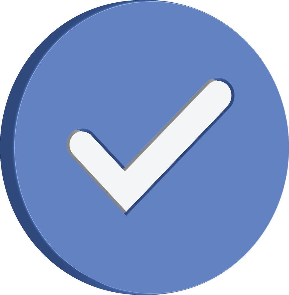 3d cheque marca icono en un azul circulo confirmando un tarea es terminado exitosamente vector