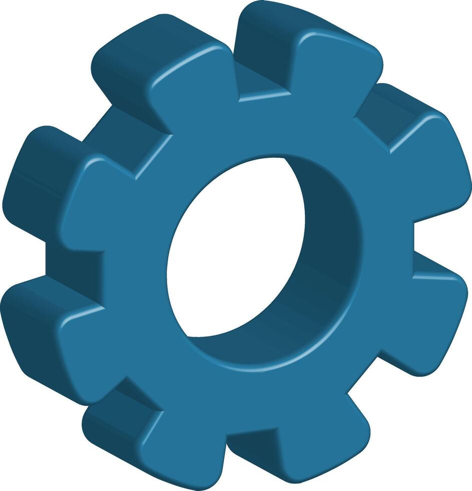 Isometric blue gear rotating in a white space representing engineering technology and industrial progress with a clean and modern aesth vector