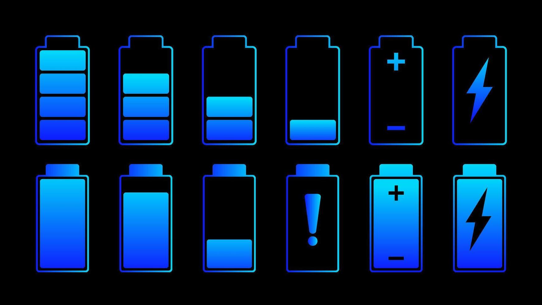 Futuristic Battery Icon Symbol Collection with Gradient Power Levels and Energy Charging Indicators for Digital UI vector