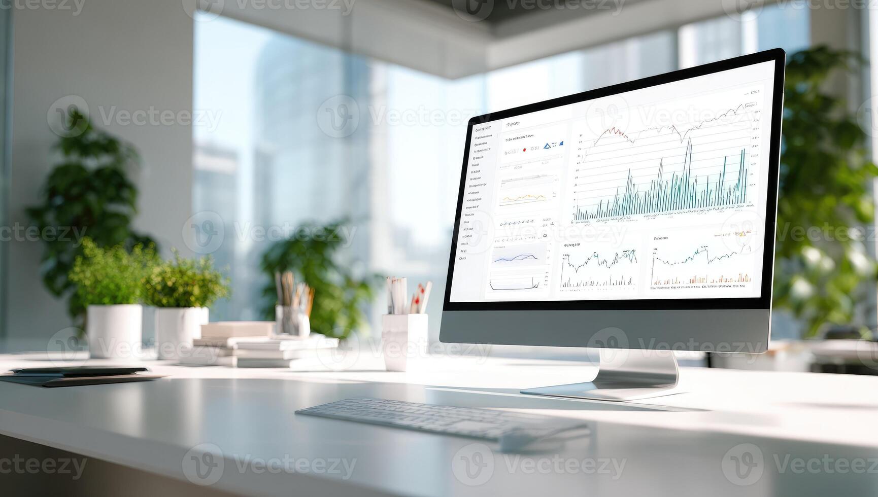 un escritorio computadora con un grafico en el pantalla foto