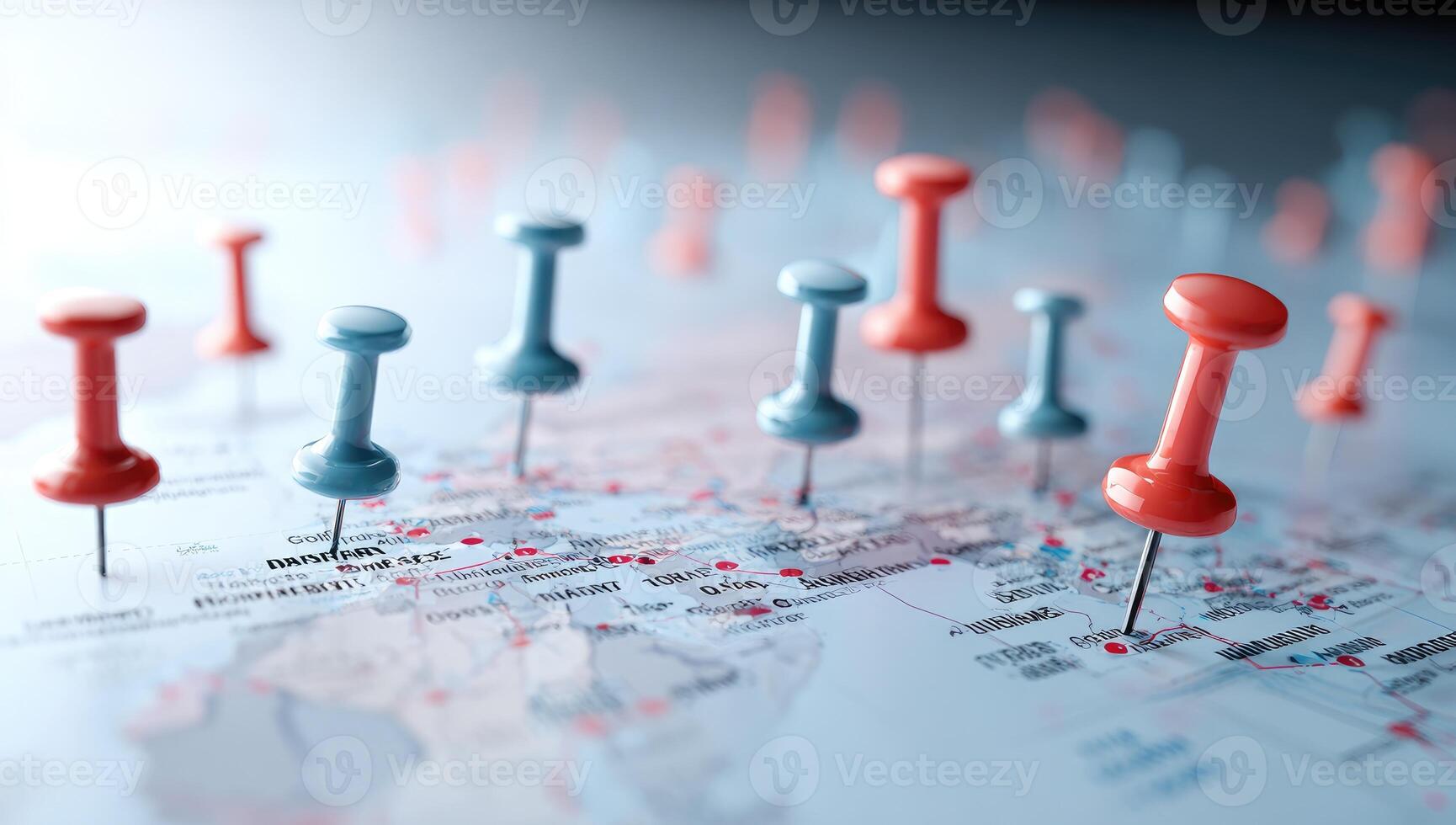 A map with pins pointing to different countries photo