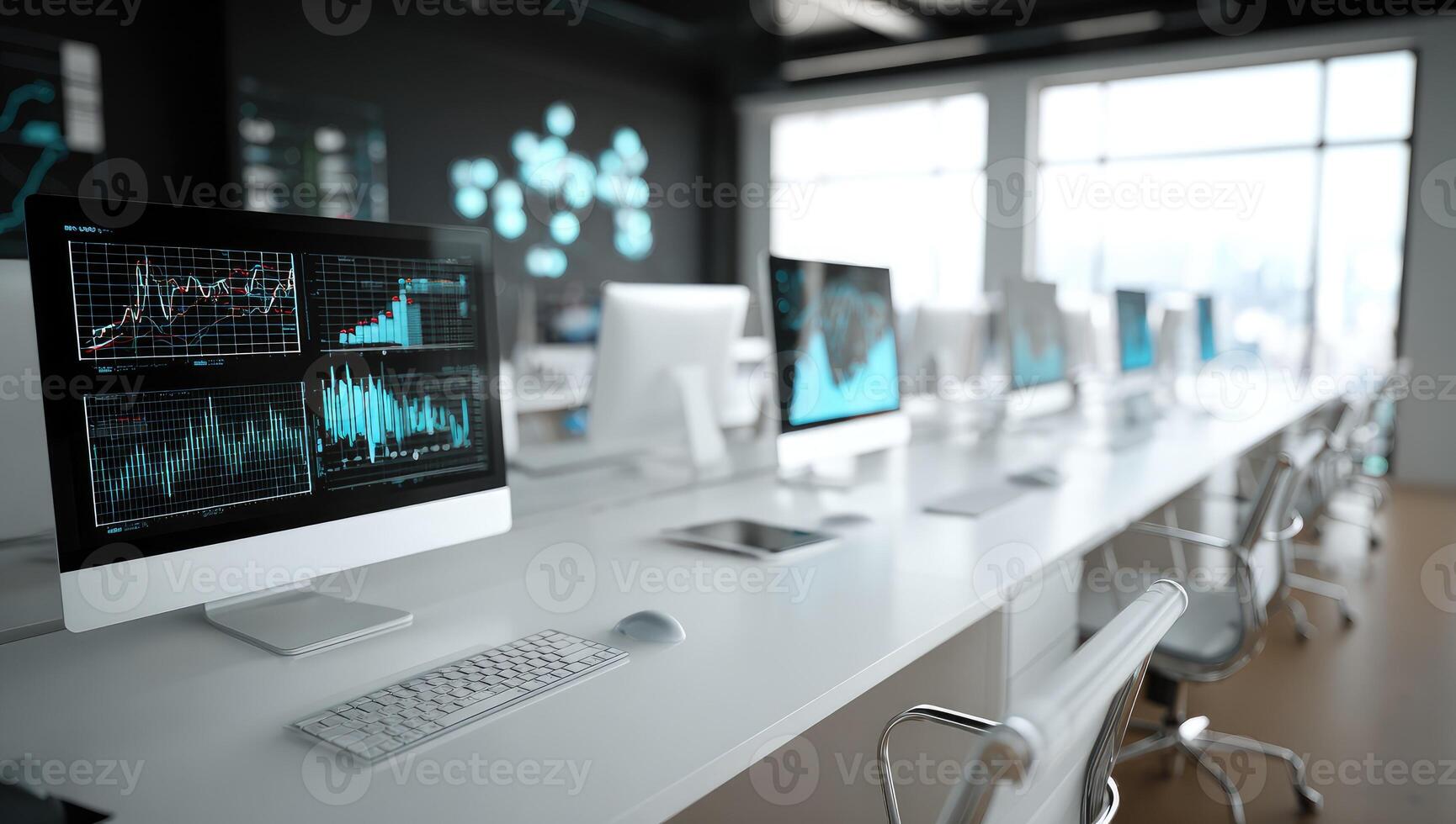 A computer screen is on a desk in front of a desk photo