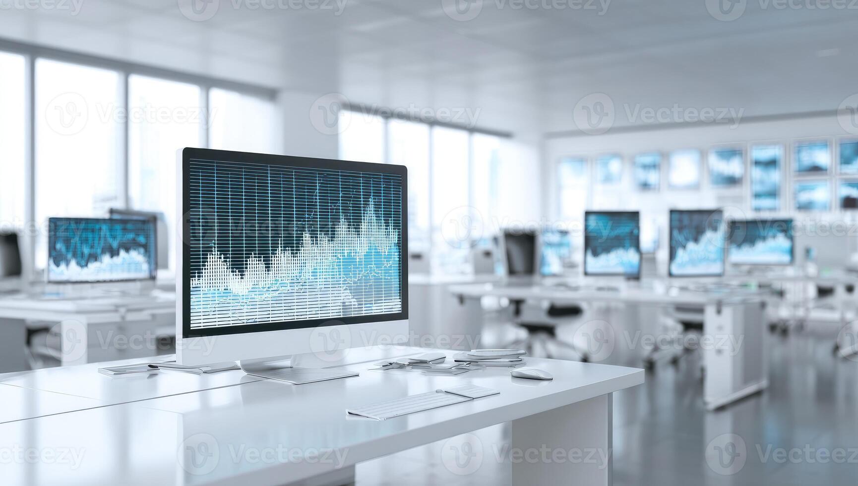 A computer monitor with a graph on it in an office photo
