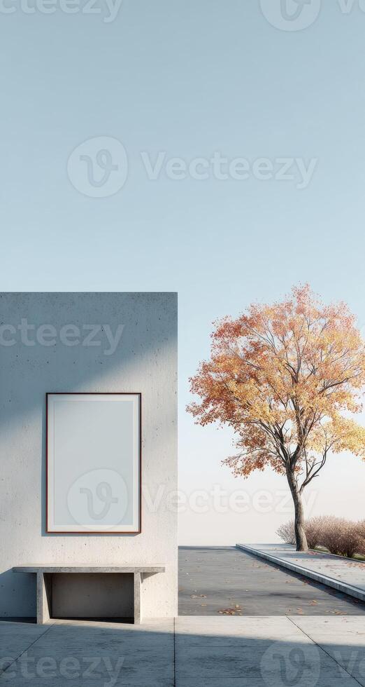 Empty concrete wall with a tree in front of it photo