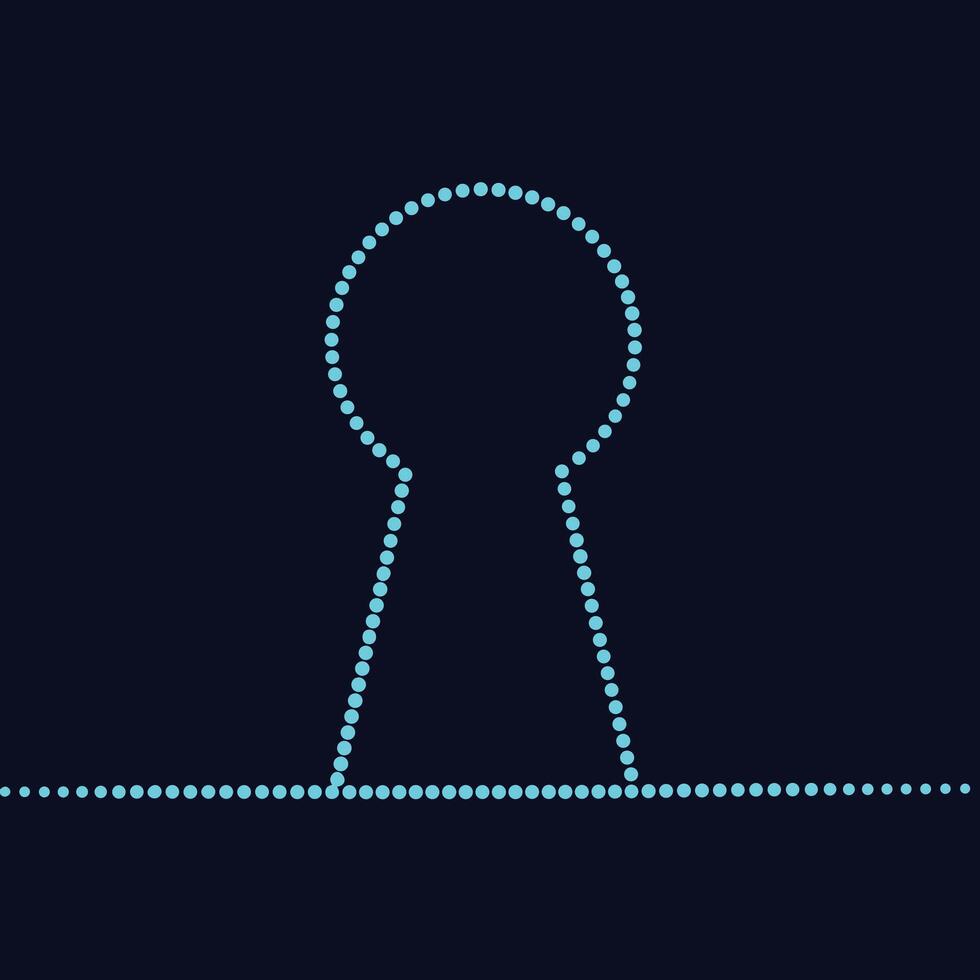 Minimalist neon dotted outline of a keyhole symbol on a dark , emphasizing simplicity and modern design elements vector