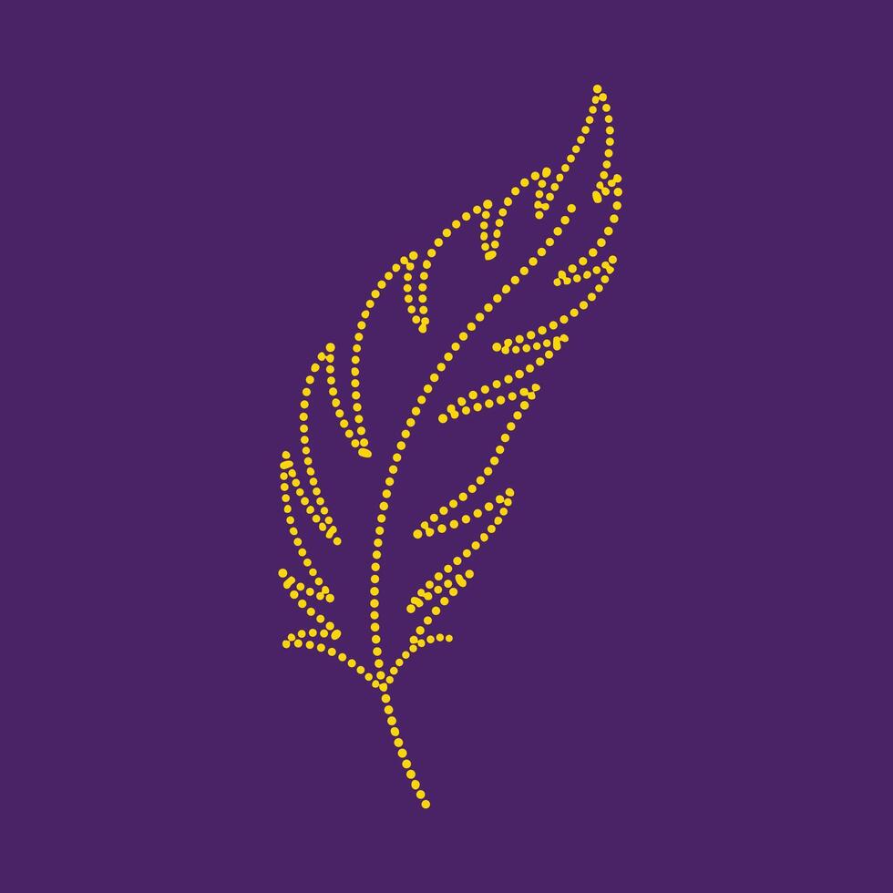 Elegant feather composed of yellow dotted lines on a deep purple , creating a modern and artistic visual effect vector