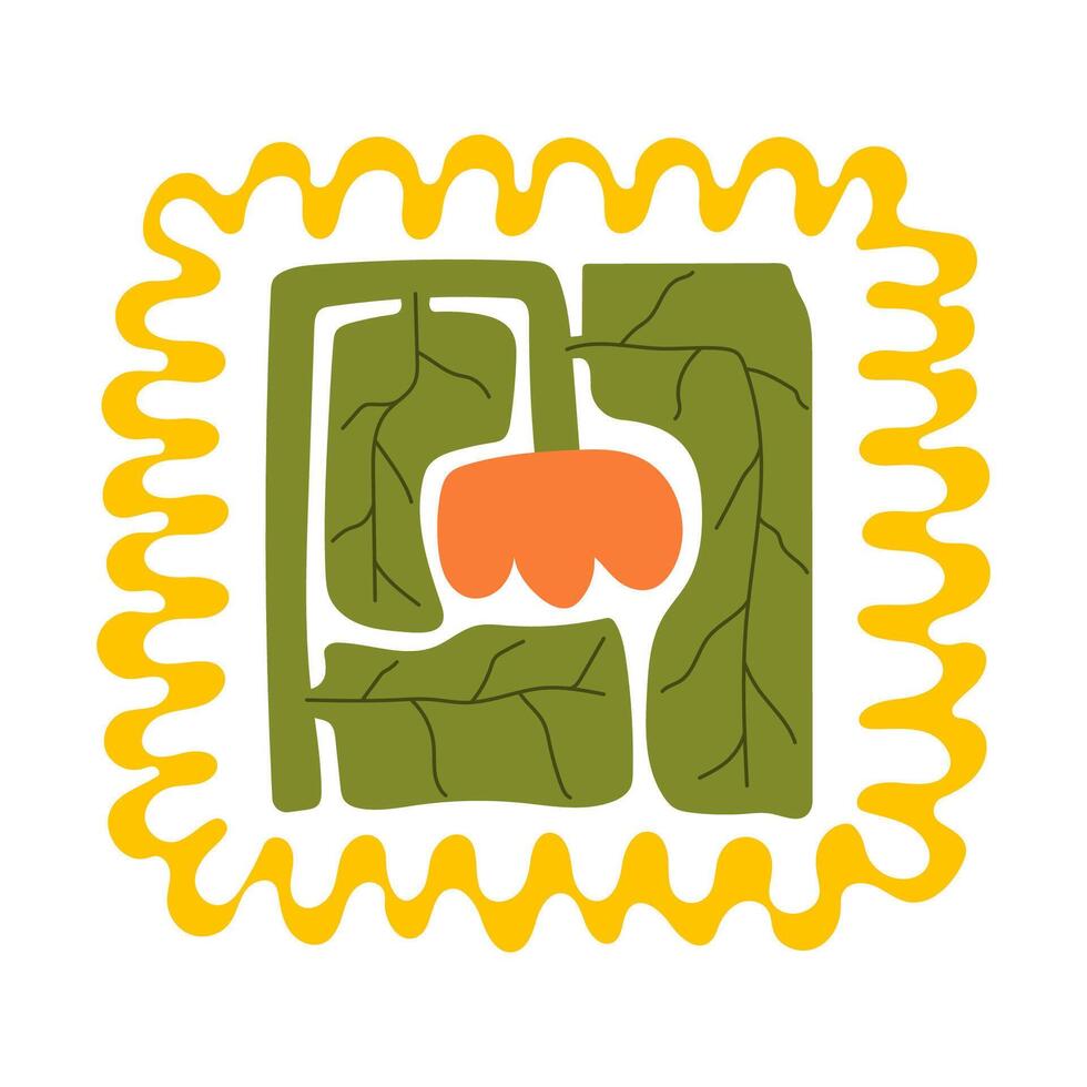 Hand-drawn colorful floral element in a decorative square frame with circular details vector