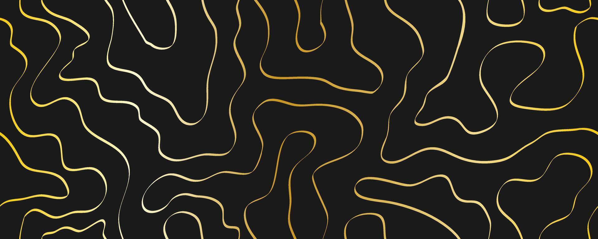 Abstract gold wavy line seamless pattern. Luxury design witn curve lines on black. Geometric rippled surface. Great for textile, fabric, wallpaper, wrapping, scrapbook and packaging vector