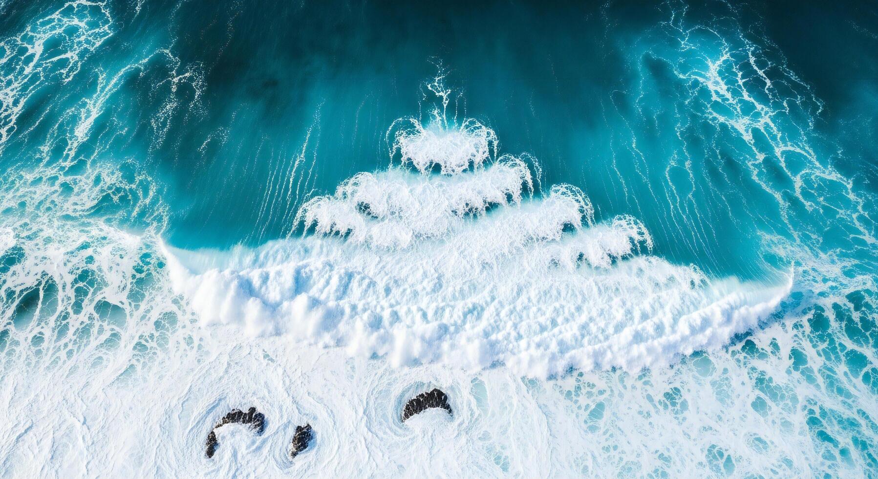 Nature background, Nature wallpaper, Aerial view of dynamic turquoise ocean waves crashing creating white foam patterns around dark rocks photo
