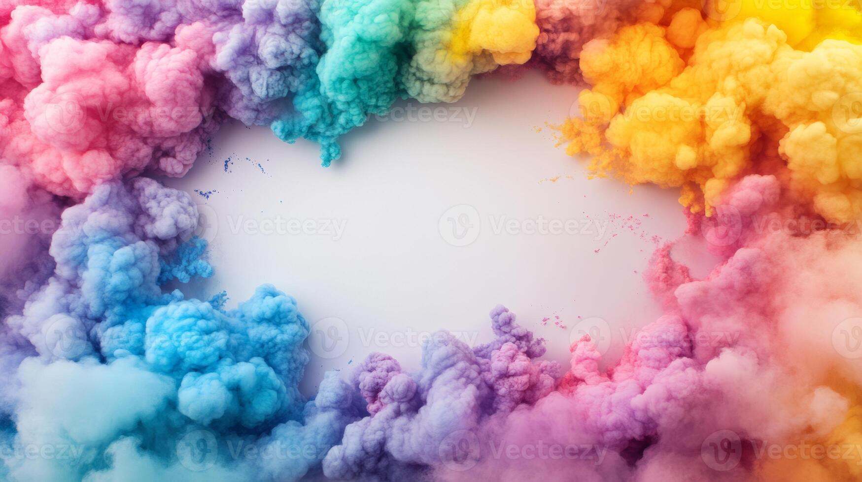 This vibrant background features a colorful cloud formation surrounding a blank space in the middle, perfect for creativity. The bright, soft hues create an inviting atmosphere for various uses photo