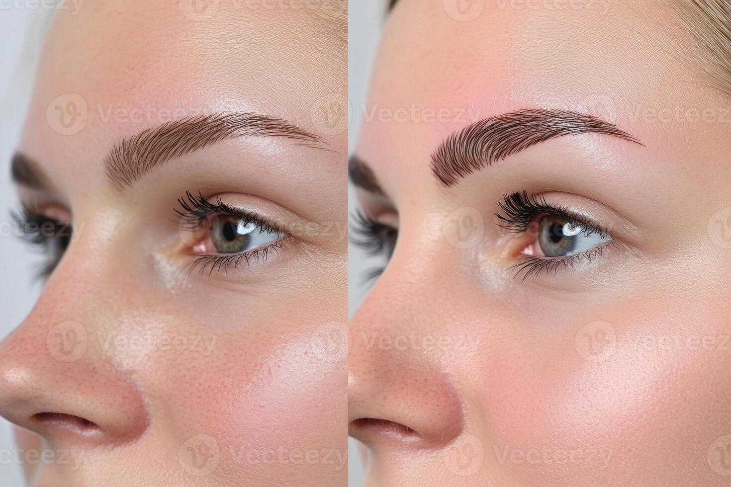 Before and after comparison highlights the remarkable change in a womans eyebrows following professional lamination. The procedure enhances arch definition and overall aesthetics photo