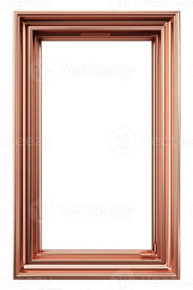 An empty, rectangular frame with multiple layers of a shiny copper-colored material photo