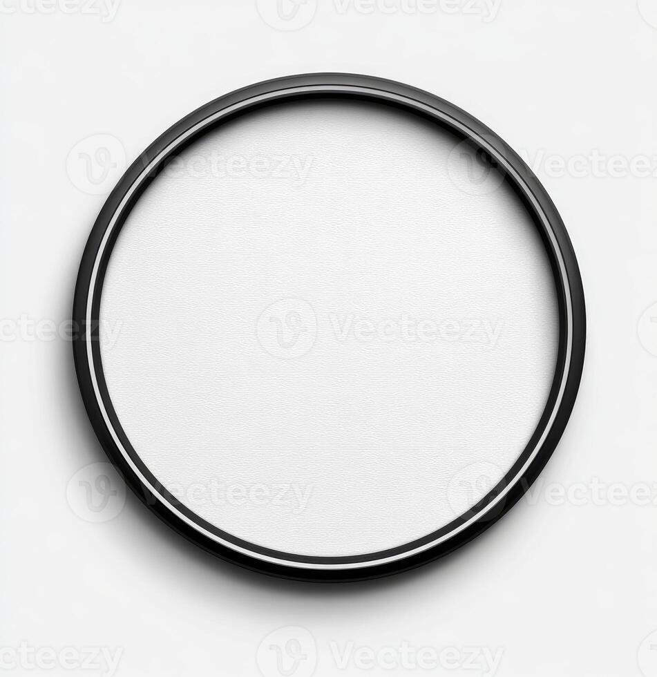 Isolated black circular frame around a white canvas. Simple, minimalist design with shadow photo