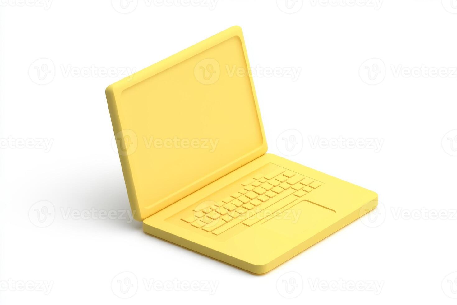Vibrant Yellow Laptop Set Against a White Background. Minimalistic Techno Backdrop. Minimal Office Surrealism Concept. Open Colored Laptop Computer on a Beige Color. Electronics, Modern Technology photo
