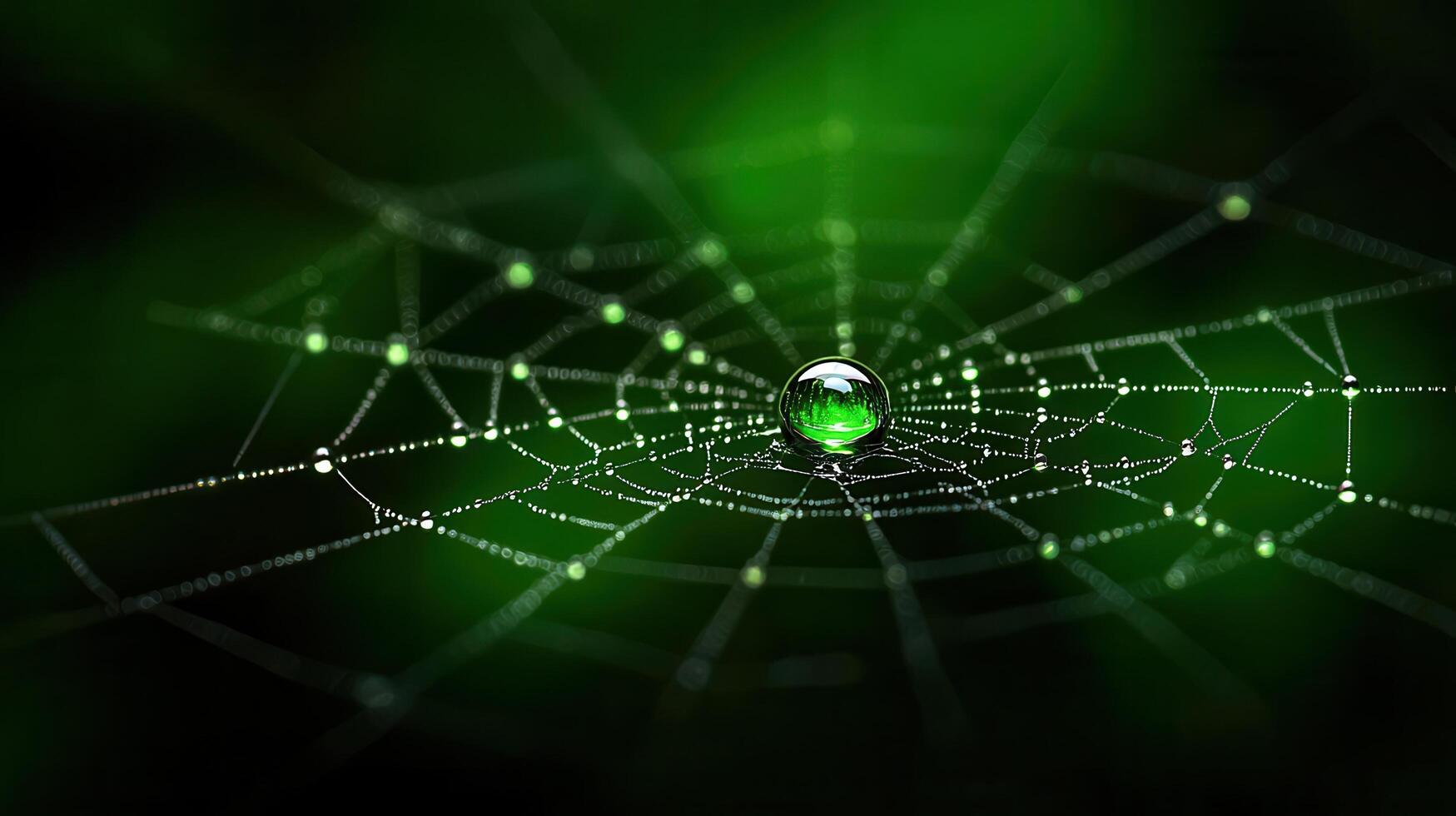 Close-Up of Dewdrop on Spiderweb with Green Background and Natural Light Effects photo