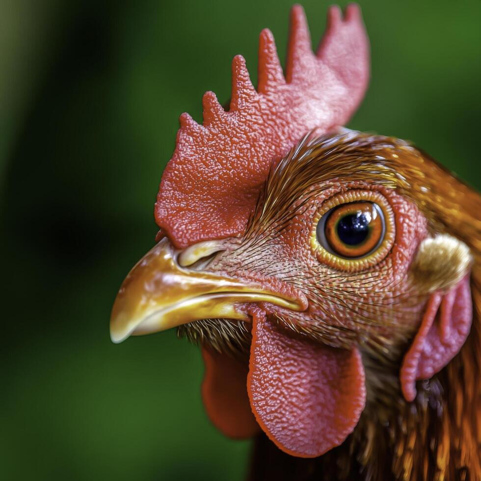 Vibrant Poultry closeup with Detailed Feather Patterns and Sharp Beak Features photo