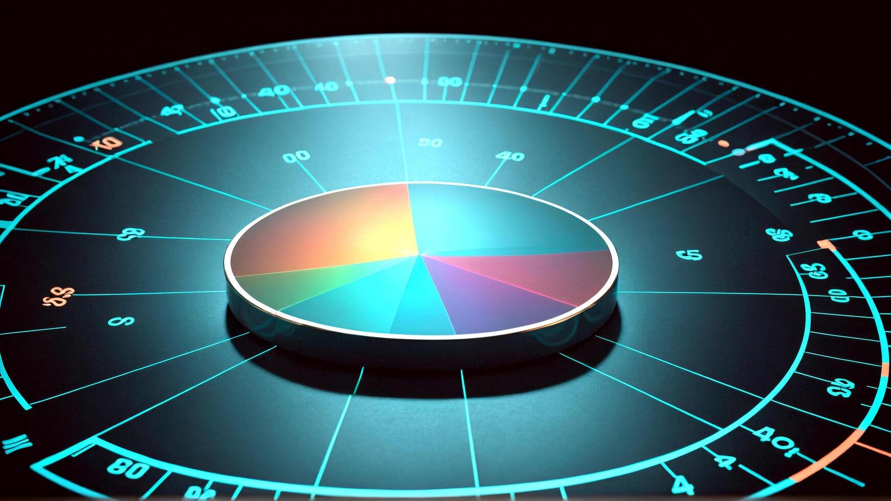 Colorful pie chart displaying data analysis with glowing lines in an innovative tech environment providing a futuristic business tool, visualization photo