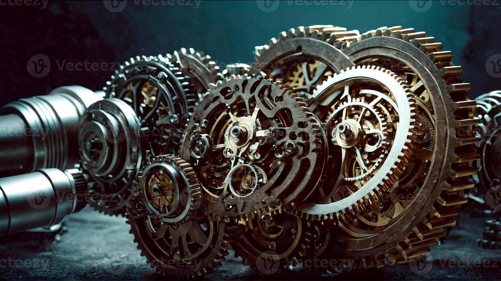 Intricate gears and cogs create a mesmerizing steampunk design, perfect for engineering, technology, or industrial themed projects and imaginative concepts photo
