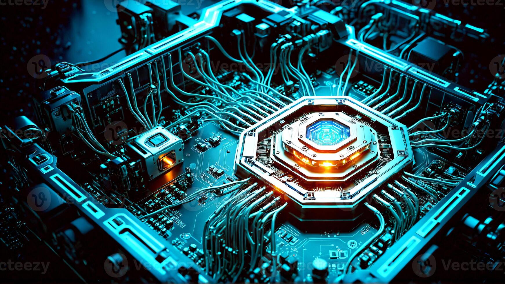 Explore cutting-edge technology with this intricate circuit board design, perfect for showcasing innovation, artificial intelligence, and advanced computing concepts photo
