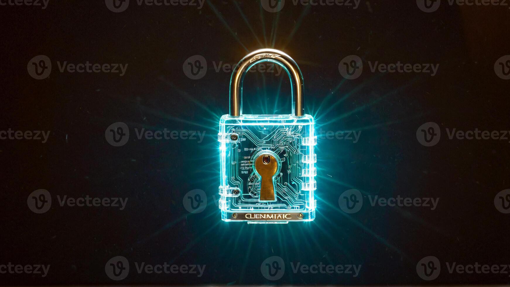 Secure your digital world with this glowing, high-tech padlock representing cybersecurity and cutting-edge data protection solutions for your business photo