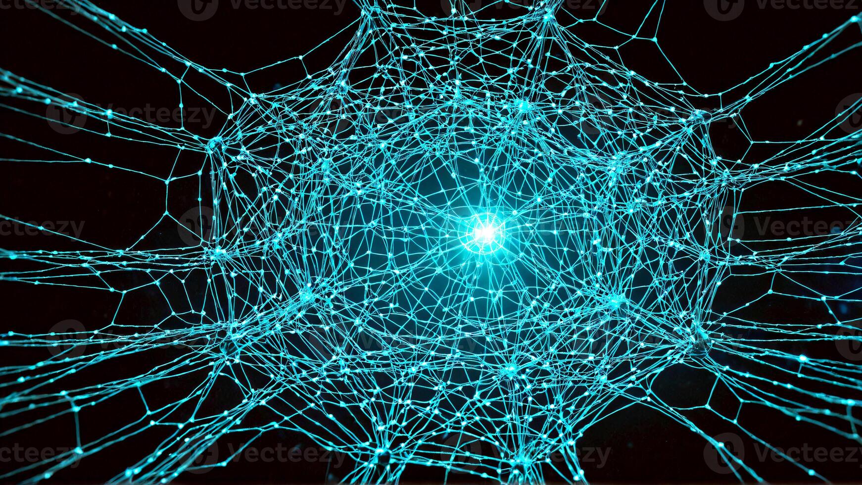 Dynamic glowing network of interconnected nodes, representing a complex neural system or digital data flow with vibrant blue illumination photo