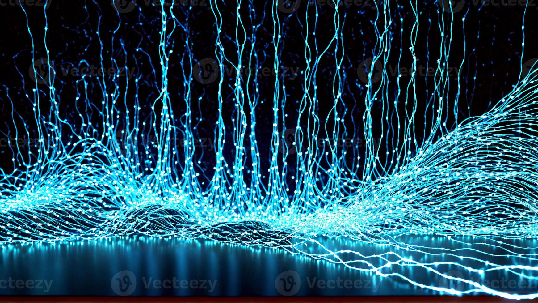 Dynamic glowing blue lines create an immersive visualization of data flow and futuristic network connections, perfect for modern tech concepts. photo