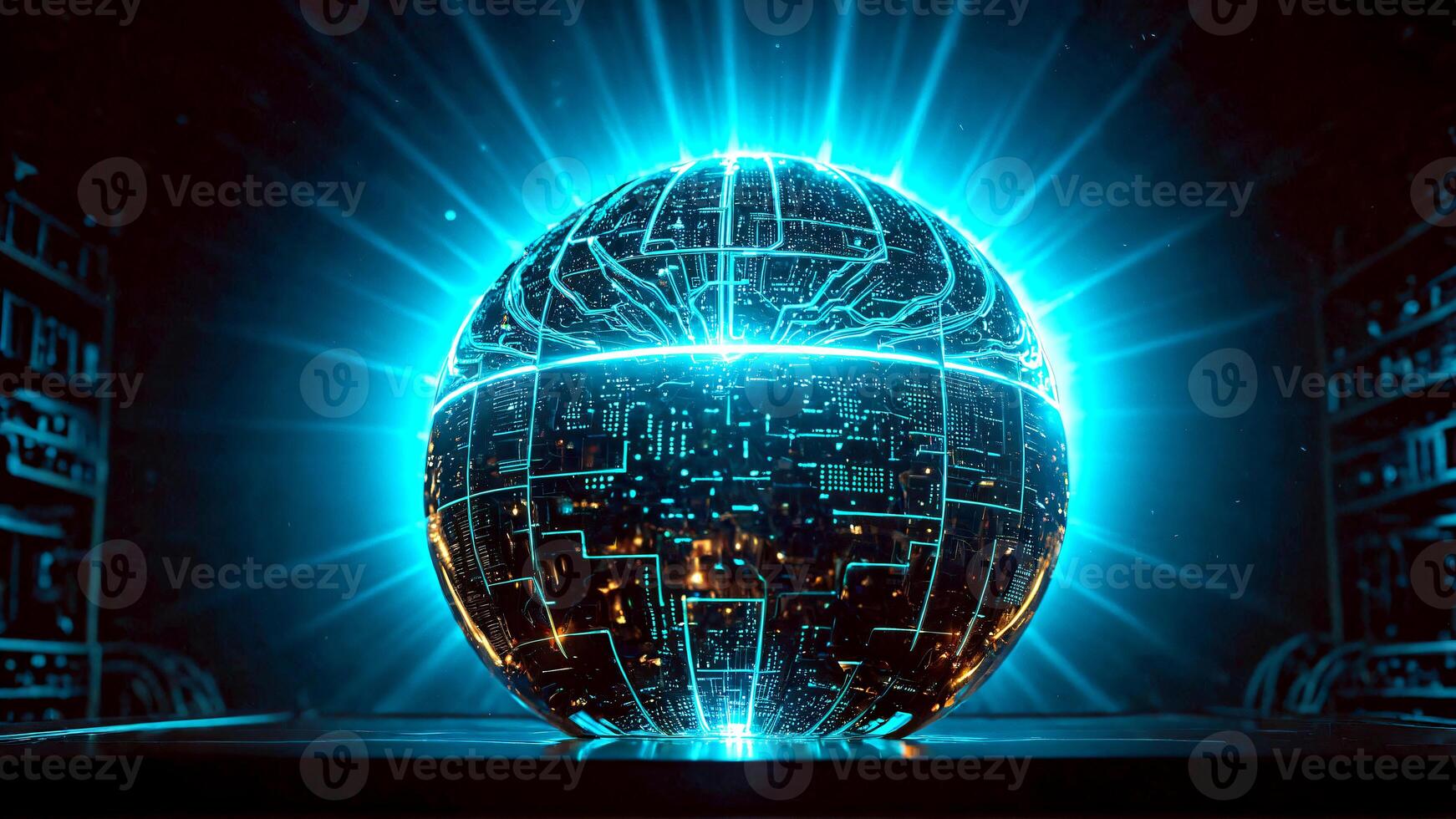 Experience the future with this stunning glowing digital sphere, representing global connection and advanced technology. photo
