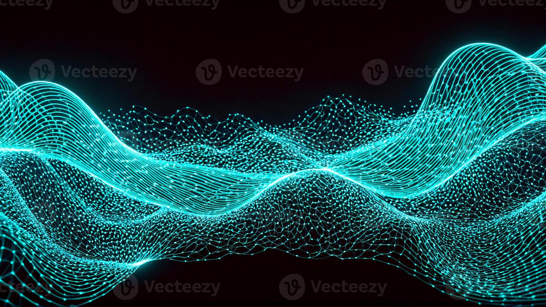 Dynamic glowing digital wave network with interconnected points creating a futuristic abstract flow photo