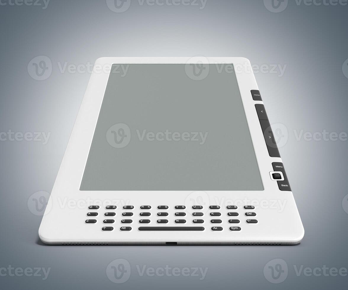 blank E-book reader 3d render image on grey gradient photo
