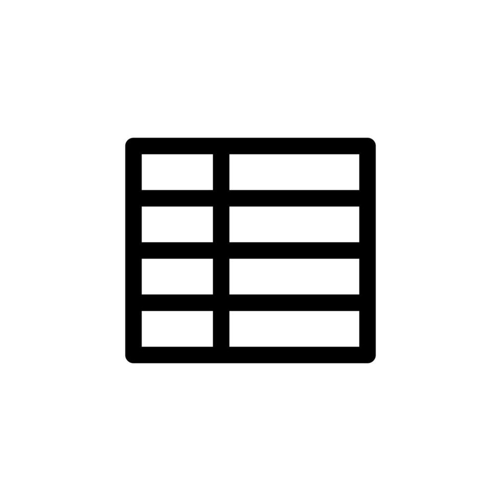Minimal Line Table Black Outline Icon for Spreadsheet, Report, and Analytics vector