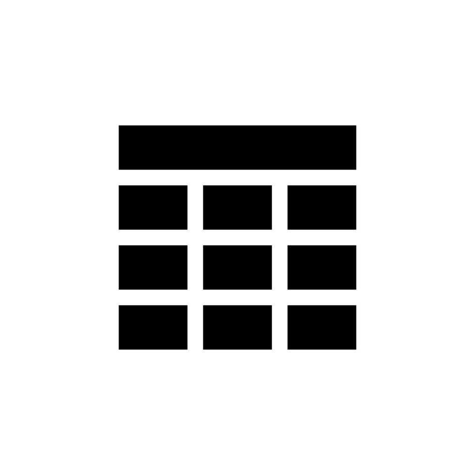 Solid Table Icon Black Glyph Grid for Data, Dashboard, and Spreadsheet Tools vector