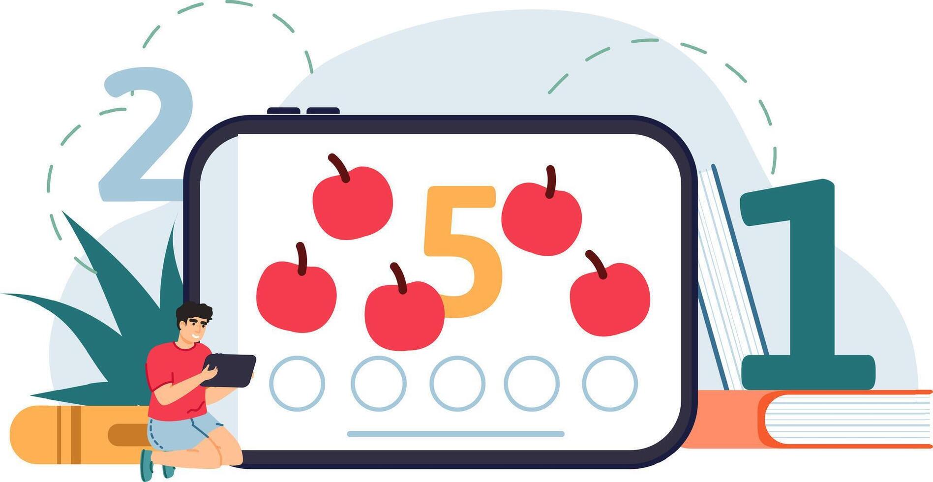 Student learning counting numbers with educational app on tablet vector