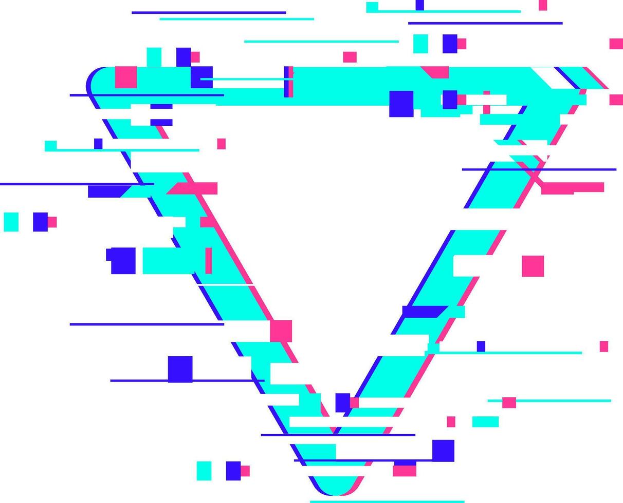 Triangle symbol with digital glitch effect background vector
