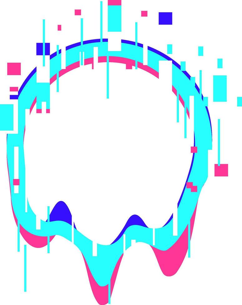 Digital circle frame with glitch effect dripping color vector