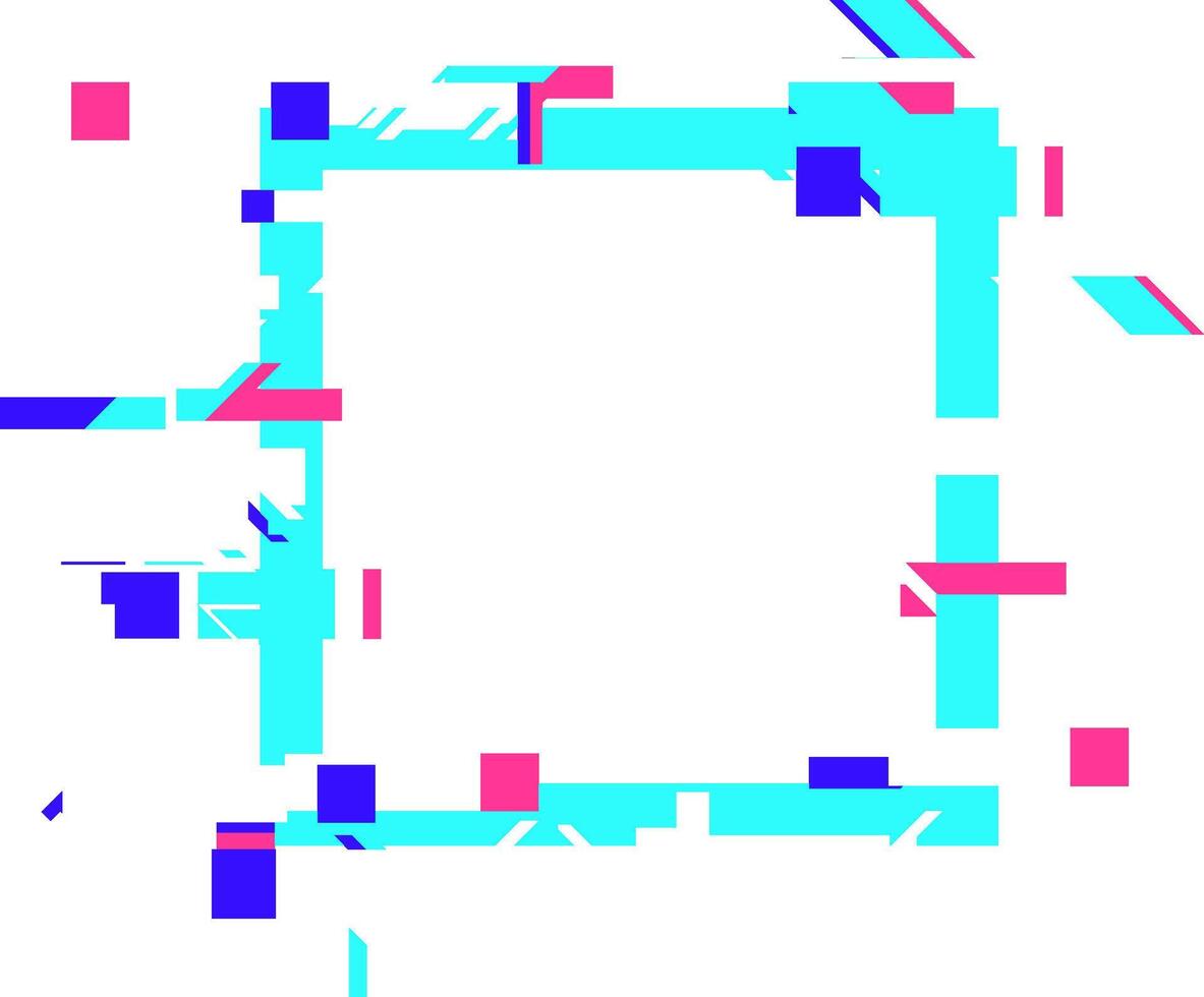 Digital glitch frame creating abstract geometric border vector